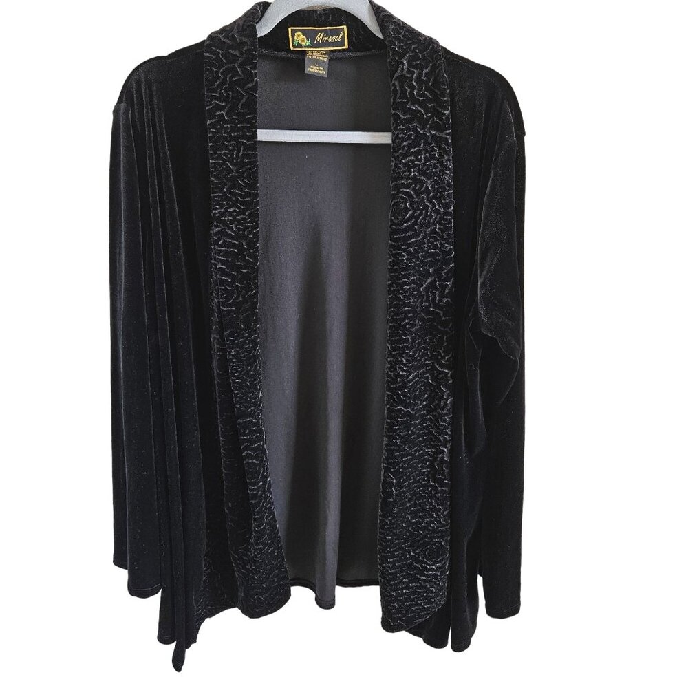 Mirasol Woman Size L Velvet Open Front Cardigan Textured Burnout Collar & Front